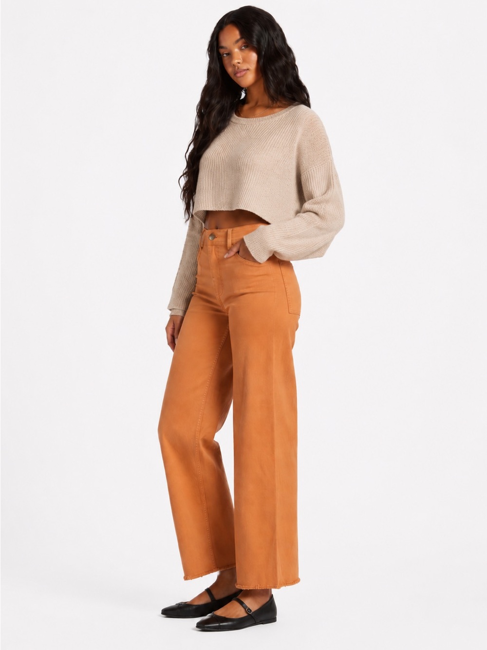 Billabong high waisted trouser in muted orange Size 26